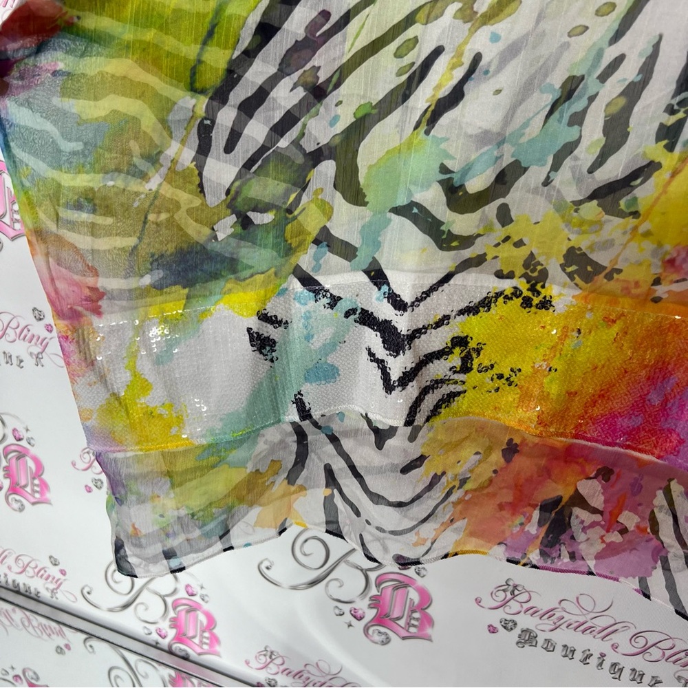 Princess cruises blouse Multicolor Abstract swim beach sequins Top coverup zebra - Picture 6 of 6